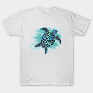 Turtle  with paua shell background in water T-Shirt